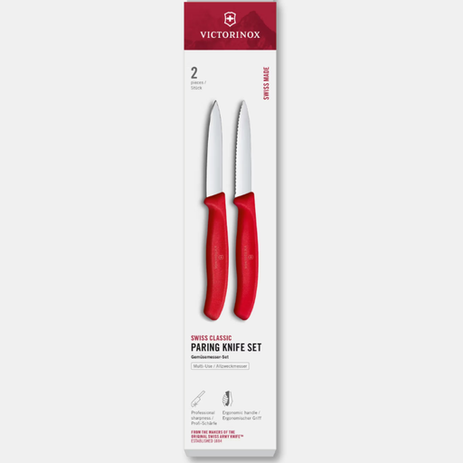 Swiss Classic Vegetable Knife Set, 2-Piece, 8 cm, Straight/Serrated, Red