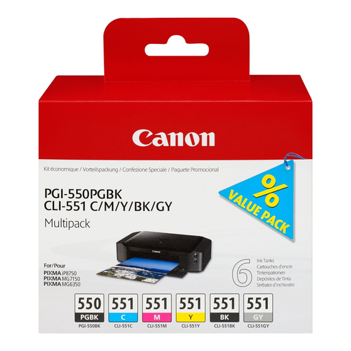 Canon PGI-550/CLI-551 PGBK/C/M/Y/BK/GY 6 Ink Cartridge Multipack
