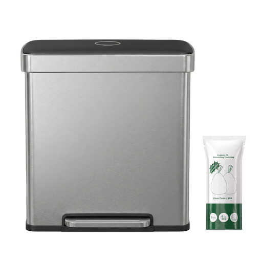 Ochama Dual Compartment Pedal Rubbish Bin, 2 x 30L Kitchen Recycling Bin