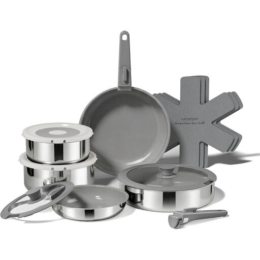 Naturepan PS-403 Ceramic Frying Pan Set 16 PCS Grey