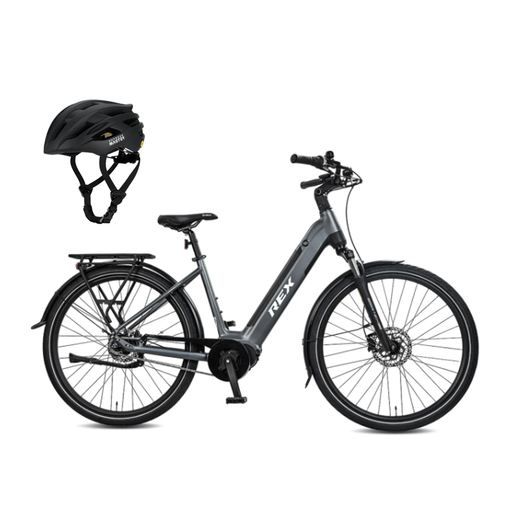 [Campus Commute Bundle] Rex Commuter+ E-Bike in grey + OutdoorMaster Adults MIPS Road Cycling Helmet in Black, size L