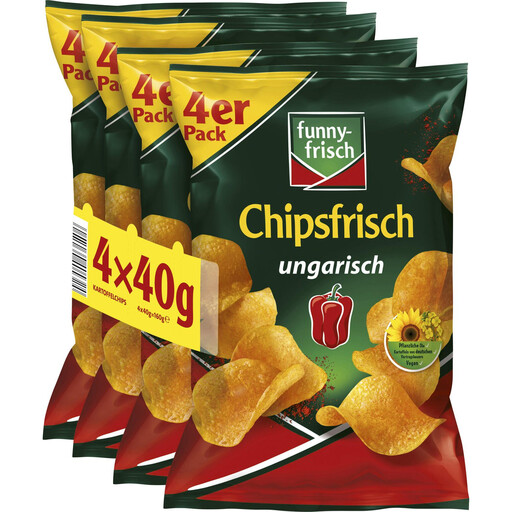 funny-frisch Chipsfrisch Hungarian-style crisps, four 40 g bags