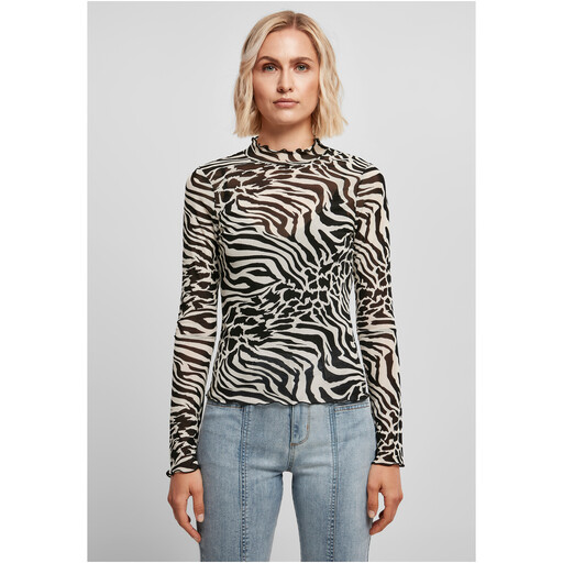 Urban Classics Ladies AOP Mesh Turtleneck Longsleeve white/black S