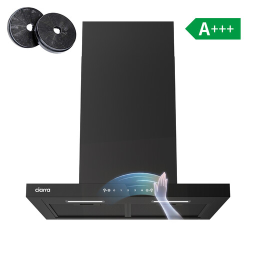Ciarra 60cm Ultra-Slim Black Glass Wall-Mounted Hood