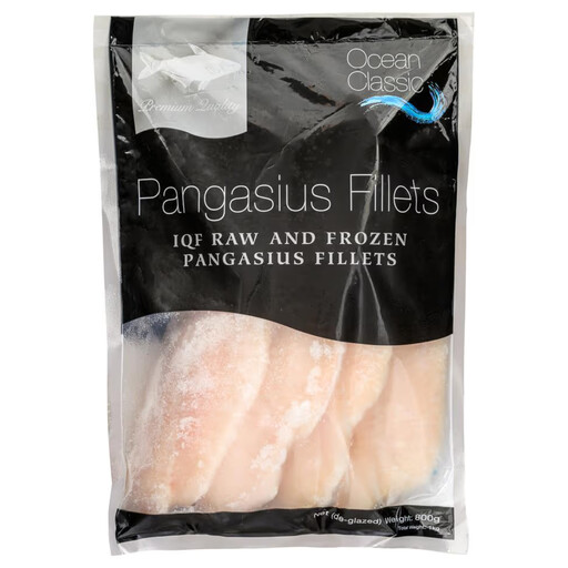 Ocean Classic skinless and boneless pangasius fillets, IQF 170/200g, 1kg total weight and 800g net