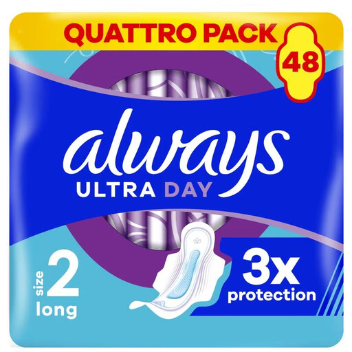Always Ultra Sanitary Pads, Size 2 Long, Quattro Pack