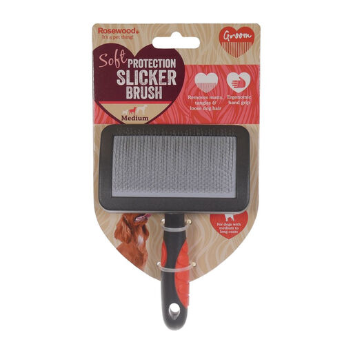 Rosewood Soft Protection Grooming Slicker Brush for Dogs Medium