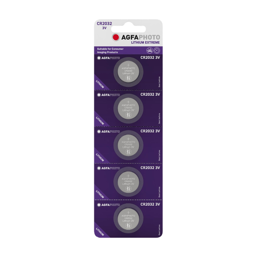 AGFAPHOTO Batterie Lithium, Knopfzelle, CR2032, 3V Extreme, Retail Blister (5-Pack)