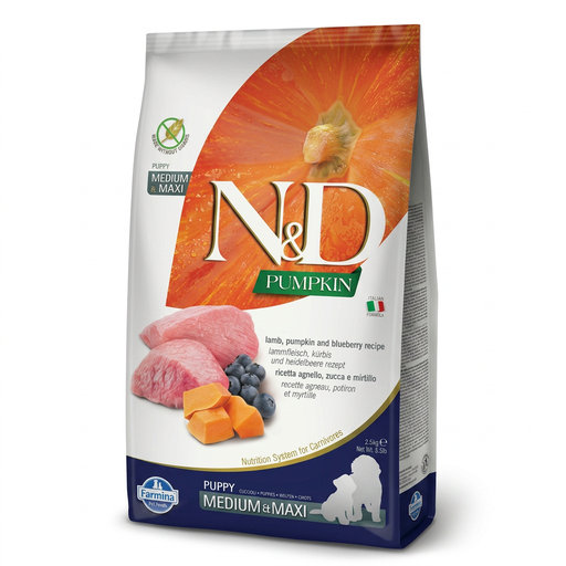 Croquettes Farmina N&D Grain-Free Pumpkin & Lamb pour chiot de race moyenne ou grande, 2,5 kg