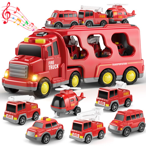 Fire Trucks Firetruck Toys for Kids Transport Vehicle Carrier Set