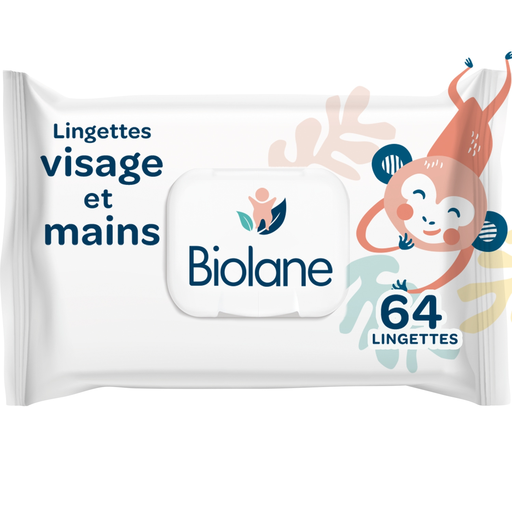 Biolane lingettes visage et mains bébé 64 lingettes