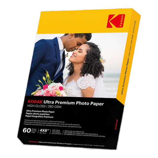 Kodak Ultra Premium Photo Paper, 60 Sheets, 10 x 15 cm (A6), High-Gloss Finish, 280 Gsm, Inkjet Compatible