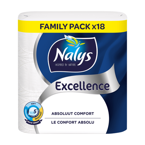 Nalys Excellence 5-Layer Maxi Roll 18 Rolls in Paper Packaging
