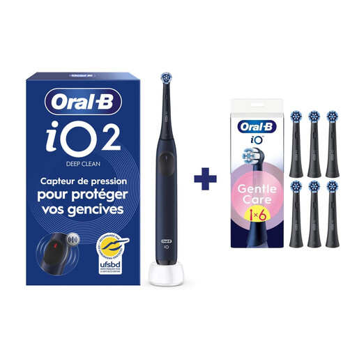 Oral-B iO2 Electric Toothbrush Blue + iO Gentle Care Brush Heads x6 | Complete 2-Year Bundle