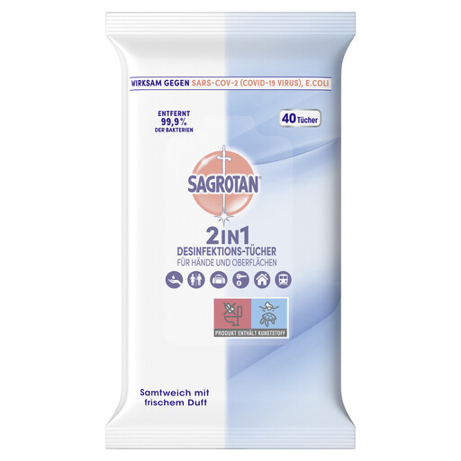 Sagrotan 2in1 Disinfectant Wipes for Hands and Surfaces 40 Pieces
