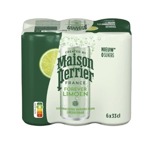 Pack de 6 canettes d'eau pétillante PERRIER saveur citron vert