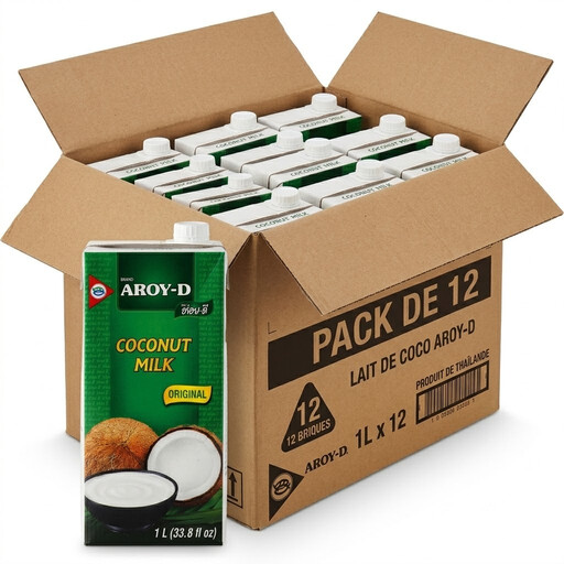 AROY-D Coconut Milk Tetra coconut milk, pack of 12 × 1 L cartons