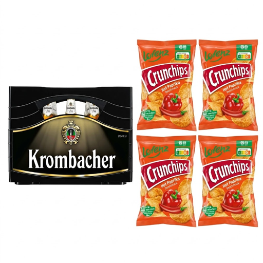 Value Pack Krombacher Pils 20x0.5L + Lorenz Crunchips Hot Paprika Potato Crisps 4x150g
