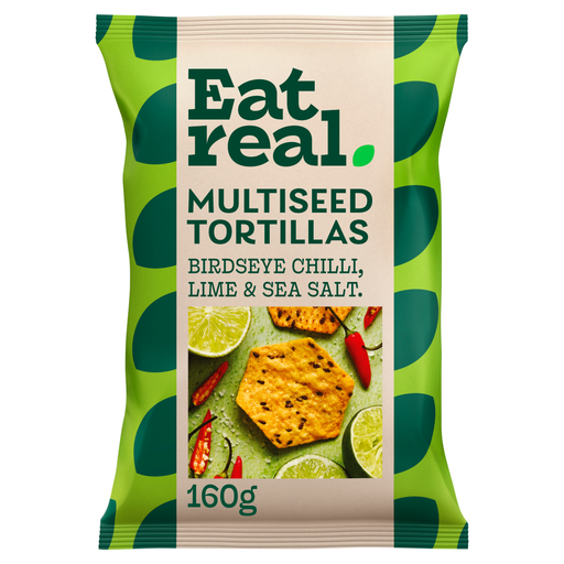 Eat Real Multiseed Tortillas with Birdseye Chilli, Zesty Lime and Sea Salt 160g