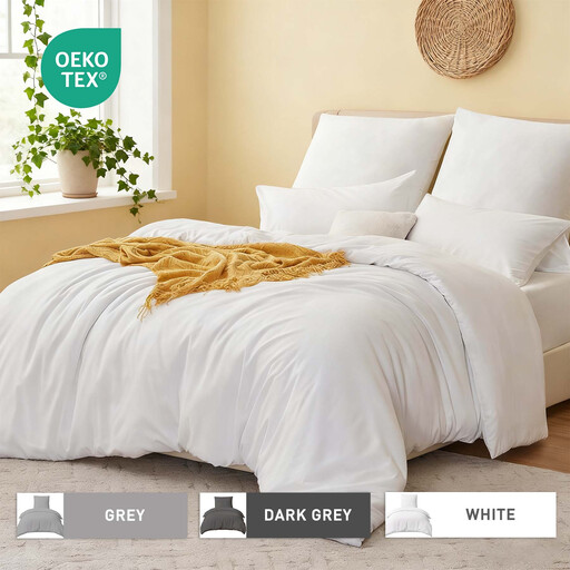 LeBonsoir White Duvet Cover Set,200x200cm/65x65cmx2 Soft Double Brushed Bedding Set