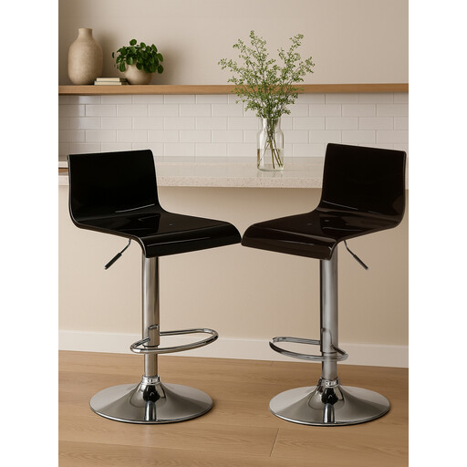 Interiors by Premier Bar Stool Adjustable Baina Acrylic Black/Chrome Set of 2