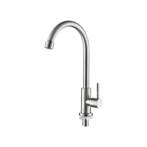 Ibergrif Cold Water Only Sink Tap - SUS304 Stainless Steel 360° Swivel High Arc Single Handle, Lead-Free and UK Standard Hoses, Deck Mount for Home/Outdoor