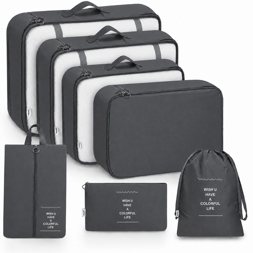Lot de 7 organiseurs de valise, pochettes de rangement pour les voyages, noir