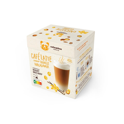 COLUMBUS De-Caffeinated Vanilla Macadamia Latte Coffee Capsules, 12 servings