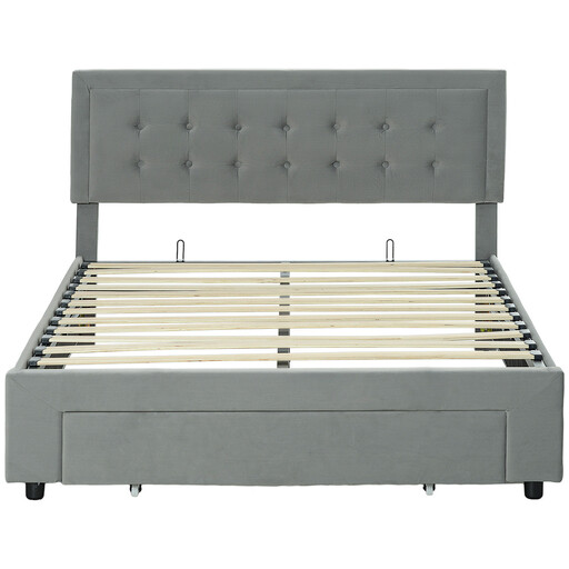 Homcom Ottoman Bed Frame with Storage Drawer Tufted Velvet Double