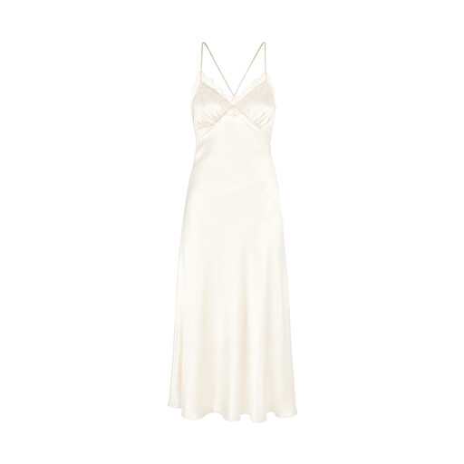 Langes Tr?gerkleid in Satin-Optik mit Spitze in Beige