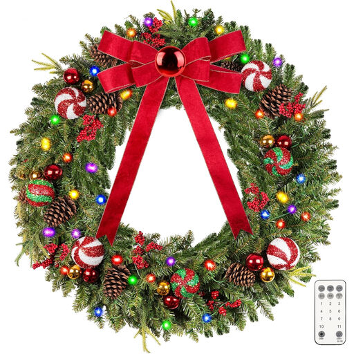 48-Inch Christmas Wreath With 200 Lights - 1 Piece