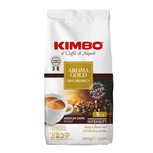 KIMBO Aroma Gold 100% Arabica 咖啡豆，中深烘焙，强度 9/13，1 kg