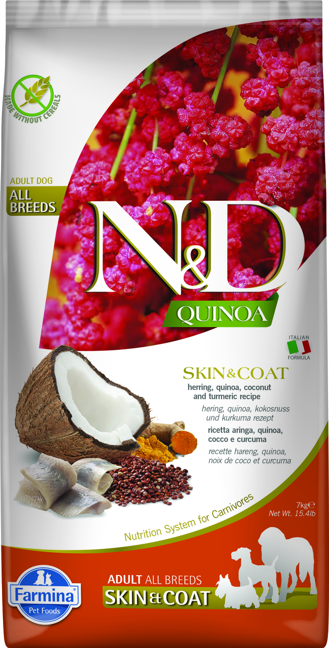 Croquettes Farmina Quinoa Skin & Coat au Hareng pour chien adulte