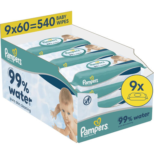 Lot de 9 paquets de lingettes Pampers 99% Eau