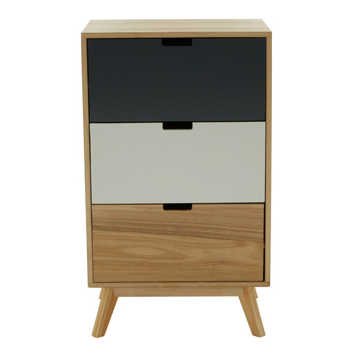 Interiors by Premier Drawer Chest Watson 3 Drawer in a natural wood finish with grey and white drawers