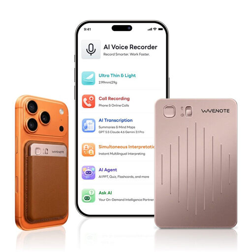 WaveNote AI Voice Recorder 64GB Rose Gold