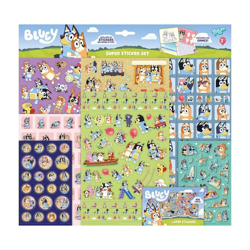 A large sticker set featuring the character Bluey with over 300 stickers of various types.