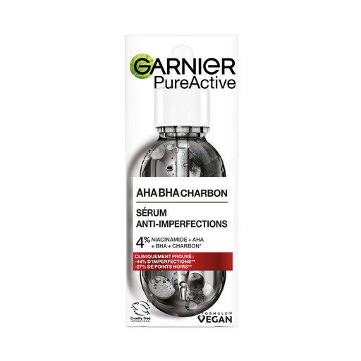Garnier Pure Active AHA+BHA Charcoal Anti-Blemish Serum 30ml