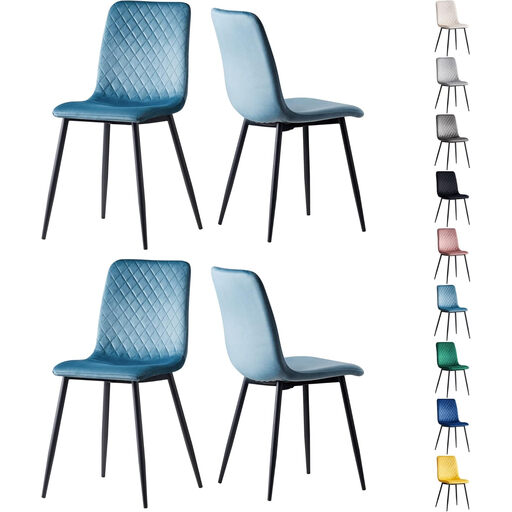 MCC Direct Set of 4 Designer Velvet Fabric Dining Chairs Metal Legs Lexi Chairs Light Blue