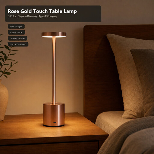LED Cordless Rechargeable Table Lamp in Rose Gold