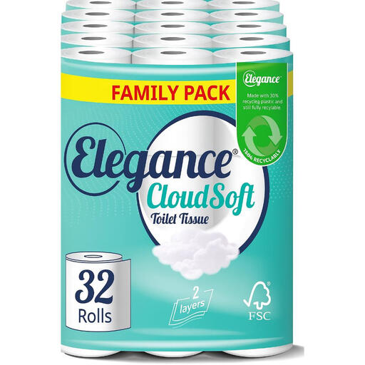 Elegance CloudSoft Toilet Tissue, 2-Ply, 32 Rolls