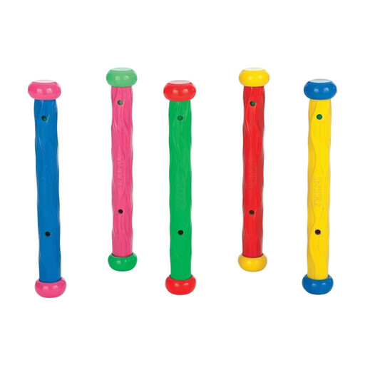 Intex Underwater Play Sticks standing at the bottom of a pool