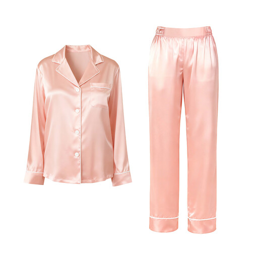 IZURIA Lapel Silk-Like Pink Long-Sleeved Top And Pants Set