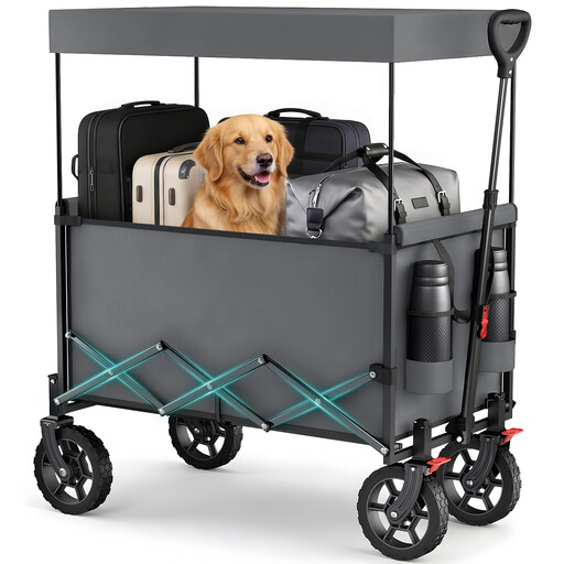 150L Large Folding Camping Trolley with Removable Canopy Gray
