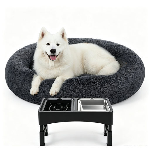 Panier rond apaisant JOYFURNOS en peluche douce pour chien, gris foncé, 120 cm