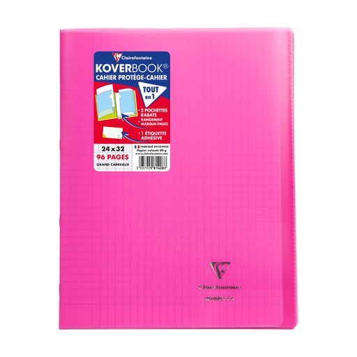 Clairefontaine Koverbook transparent pink polypropylene stitched notebook 24 x 32 cm 96 pages French-ruled