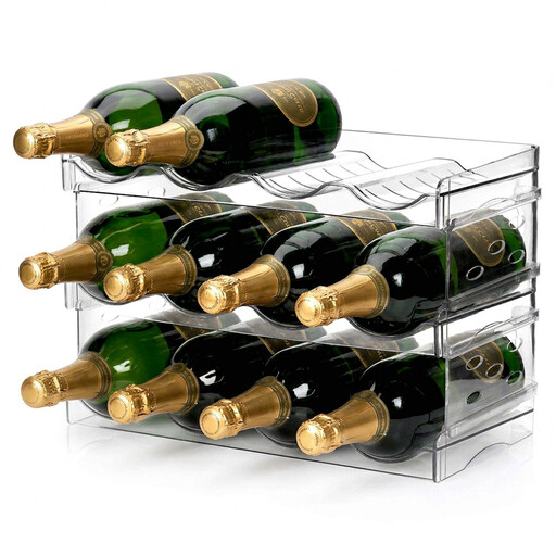 SunyanaPlastic Wine Rack, 3-Layers-12-Bottles-Transparent