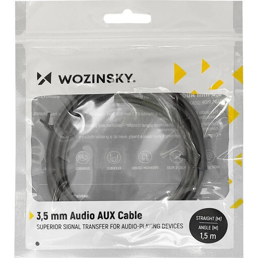Wozinsky 3m Black 3.5mm Right-Angle AUX Cable