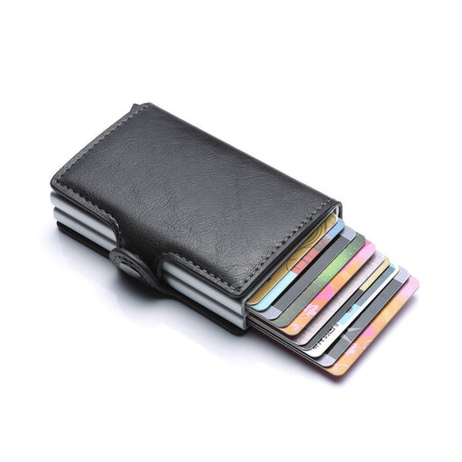 RFID Men's Wallet, Slim Aluminum Wallet, Pop-up Card Holder for up to 12 Cards, 2 Card Slots, Snap Button