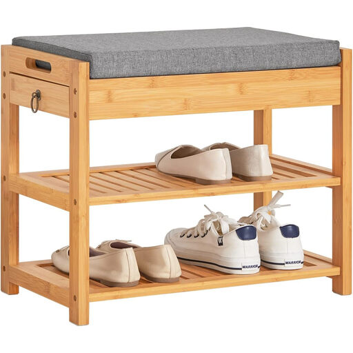 SoBuy FSR49-N Bamboo Shoe Bench with Seat Cushion